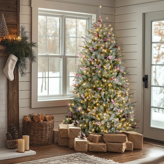 ft. Pre-Lit Flocked Dunhill® Fir Full Artificial Christmas Tree
